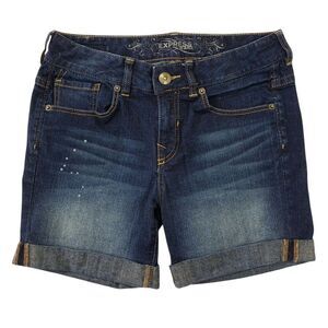 Express Womens Size 00‎ Distressed Denim Shorts 5.5" Inseam Rolled Cuff Mid Rise